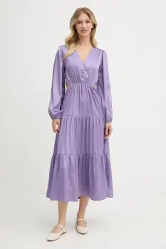 Pepe Jeans rochie culoarea violet, midi, evazati, PL953760 imagine