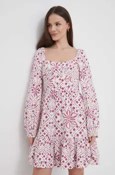 Pepe Jeans rochie din amestec de in culoarea alb, mini, evazata imagine
