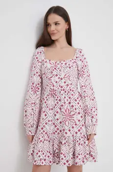 Pepe Jeans rochie din amestec de in culoarea alb, mini, evazati imagine