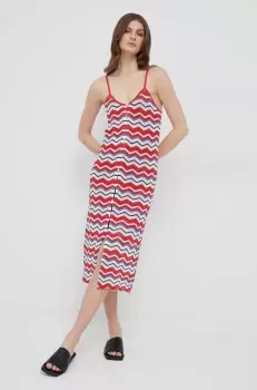 Pepe Jeans rochie din amestec de in Frida culoarea rosu, midi, mulata imagine