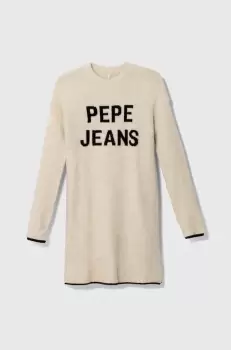 Pepe Jeans rochie din amestec de lana pentru copii culoarea bej, mini, oversize imagine