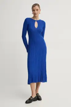 Pepe Jeans rochie din amestec de matase NATASHA culoarea violet, midi, evazata, PL953642 imagine