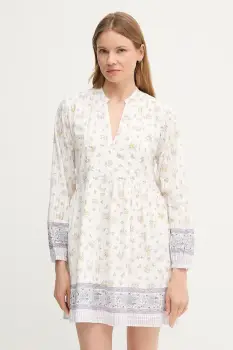 Pepe Jeans rochie din bumbac culoarea alb, mini, evazati, PL953758 imagine