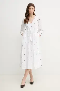Pepe Jeans rochie din bumbac DEAL culoarea alb, midi, evazati, PL953687 imagine