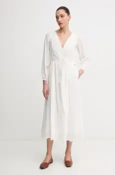 Pepe Jeans rochie din bumbac DEEPTY culoarea bej, midi, evazati, PL953693 imagine