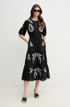 Pepe Jeans rochie din bumbac DESTINY DRESS culoarea negru, midi, evazati, PL953743 imagine