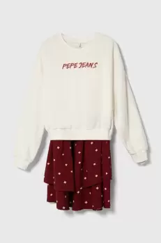 Pepe Jeans rochie fete culoarea bordo, mini, evazati imagine