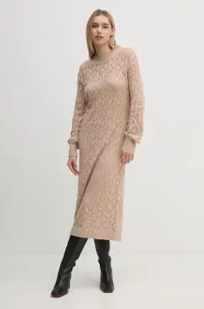 Pepe Jeans rochie HAILEY DRESS culoarea bej, midi, drept, PL953588 imagine