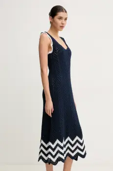 Pepe Jeans rochie OLLIE DRESS culoarea bleumarin, maxi, evazati, PL953717 imagine