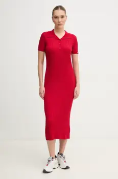 Pepe Jeans rochie PATRICIA culoarea rosu, midi, mulata, PL953730 imagine