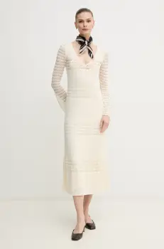 Pepe Jeans rochie PAULINA culoarea bej, midi, mulata, PL953712 imagine