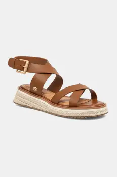 Pepe Jeans sandale de piele KATE NATURE femei, culoarea maro, cu platforma, PLS90692 imagine