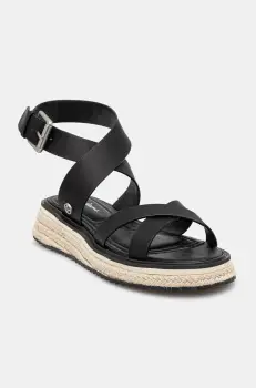 Pepe Jeans sandale de piele KATE NATURE femei, culoarea negru, cu platforma, PLS90692 imagine