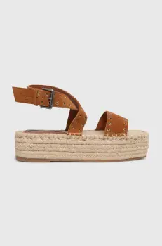 Pepe Jeans sandale din piele intoarsa PLS90657 femei, culoarea maro, cu platforma, TRACY ANTIQUE imagine