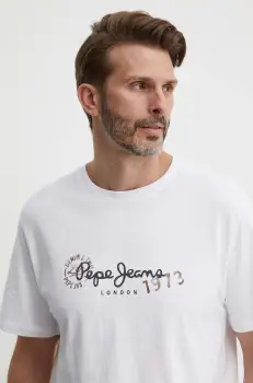 Pepe Jeans tricou CAMILLE barbati, culoarea alb, cu imprimeu, PM509373 imagine