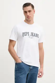 Pepe Jeans tricou DERRIL TEE barbati, culoarea alb, cu imprimeu, PM509766 imagine