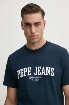 Pepe Jeans tricou DERRIL TEE barbati, culoarea albastru marin, cu imprimeu, PM509766 imagine