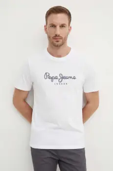 Pepe Jeans tricou din bumbac ABEL barbati, culoarea alb, cu imprimeu, PM509428 imagine