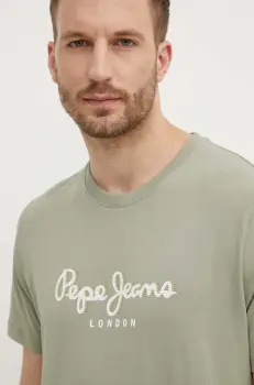 Pepe Jeans tricou din bumbac ABEL barbati, culoarea verde, cu imprimeu, PM509428 imagine