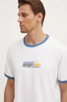 Pepe Jeans tricou din bumbac ADAN barbati, culoarea alb, cu imprimeu, PM509437 imagine