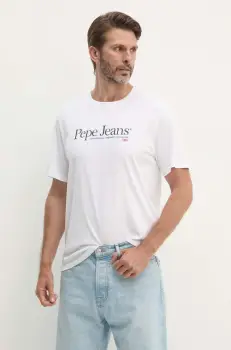 Pepe Jeans tricou din bumbac ALBERT barbati, culoarea alb, cu imprimeu, PM509432 imagine