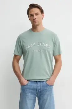 Pepe Jeans tricou din bumbac ALDRIDGE barbati, culoarea verde, cu imprimeu, PM509628 imagine