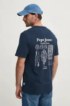 Pepe Jeans tricou din bumbac ARRYN barbati, culoarea albastru marin, cu imprimeu, PM509623 imagine