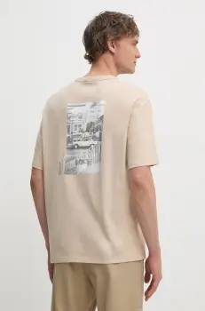 Pepe Jeans tricou din bumbac ASTONE barbati, culoarea bej, cu imprimeu, PM509646 imagine