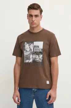 Pepe Jeans tricou din bumbac AWEST barbati, culoarea maro, cu imprimeu, PM509641 imagine