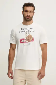 Pepe Jeans tricou din bumbac AXEL TEE barbati, culoarea alb, cu imprimeu, PM509622 imagine