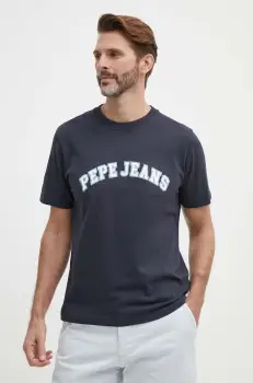 Pepe Jeans tricou din bumbac barbati, culoarea albastru marin, cu imprimeu imagine