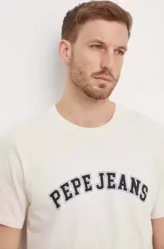 Pepe Jeans tricou din bumbac barbati, culoarea bej, cu imprimeu imagine