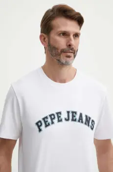 Pepe Jeans tricou din bumbac barbati, culoarea bej, cu imprimeu imagine