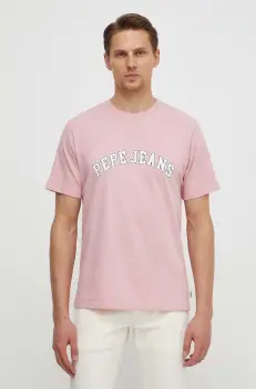 Pepe Jeans tricou din bumbac barbati, culoarea roz, cu imprimeu imagine
