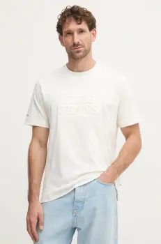 Pepe Jeans tricou din bumbac DARIUS TEE barbati, culoarea bej, cu imprimeu, PM509723 imagine