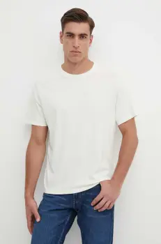 Pepe Jeans tricou din bumbac Dave Tee barbati, culoarea bej, cu imprimeu imagine
