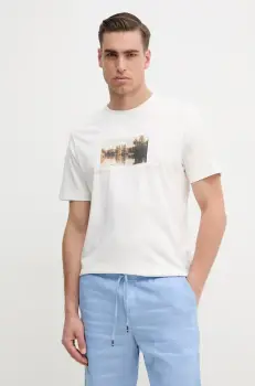 Pepe Jeans tricou din bumbac DESMOND TEE barbati, culoarea bej, cu imprimeu, PM509775 imagine