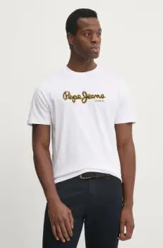 Pepe Jeans tricou din bumbac DORIAN TEE barbati, culoarea alb, cu imprimeu, PM509721 imagine