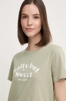 Pepe Jeans tricou din bumbac EFFIE femei, culoarea verde, PL505886 imagine