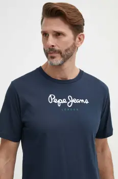 Pepe Jeans tricou din bumbac Eggo barbati, culoarea albastru marin, cu imprimeu imagine