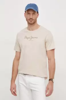 Pepe Jeans tricou din bumbac Eggo barbati, culoarea bej, cu imprimeu imagine