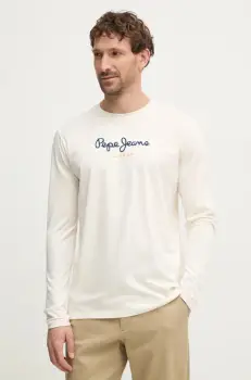Pepe Jeans tricou din bumbac Eggo barbati, culoarea bej, cu imprimeu imagine