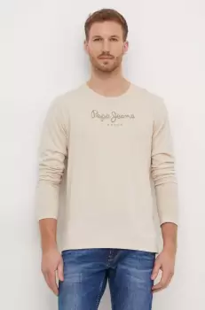 Pepe Jeans tricou din bumbac Eggo barbati, culoarea bej, cu imprimeu imagine