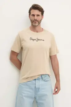 Pepe Jeans tricou din bumbac Eggo barbati, culoarea bej, cu imprimeu, PM508208 imagine
