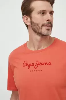 Pepe Jeans tricou din bumbac Eggo barbati, culoarea portocaliu, cu imprimeu imagine
