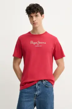 Pepe Jeans tricou din bumbac Eggo barbati, culoarea portocaliu, cu imprimeu, PM508208 imagine