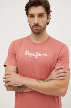 Pepe Jeans tricou din bumbac Eggo barbati, culoarea rosu, cu imprimeu imagine