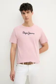 Pepe Jeans tricou din bumbac Eggo barbati, culoarea roz, cu imprimeu, PM508208 imagine