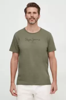 Pepe Jeans tricou din bumbac Eggo barbati, culoarea verde, cu imprimeu imagine