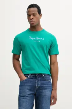 Pepe Jeans tricou din bumbac Eggo barbati, culoarea verde, cu imprimeu, PM508208 imagine